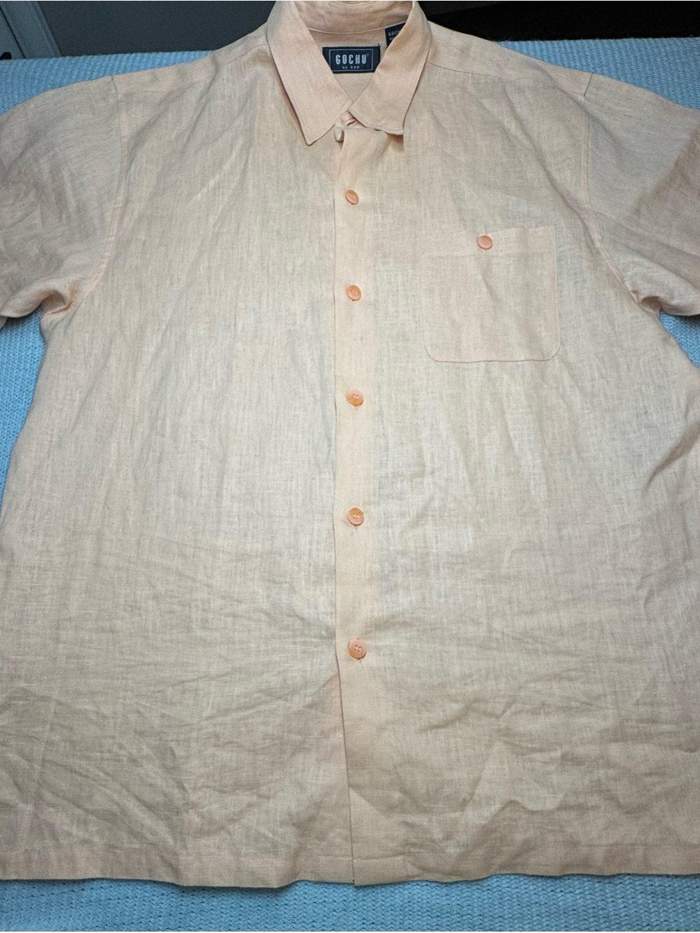 Men's Gochu Peach Short-Sleeve 100% Linen Button-Down Shirt